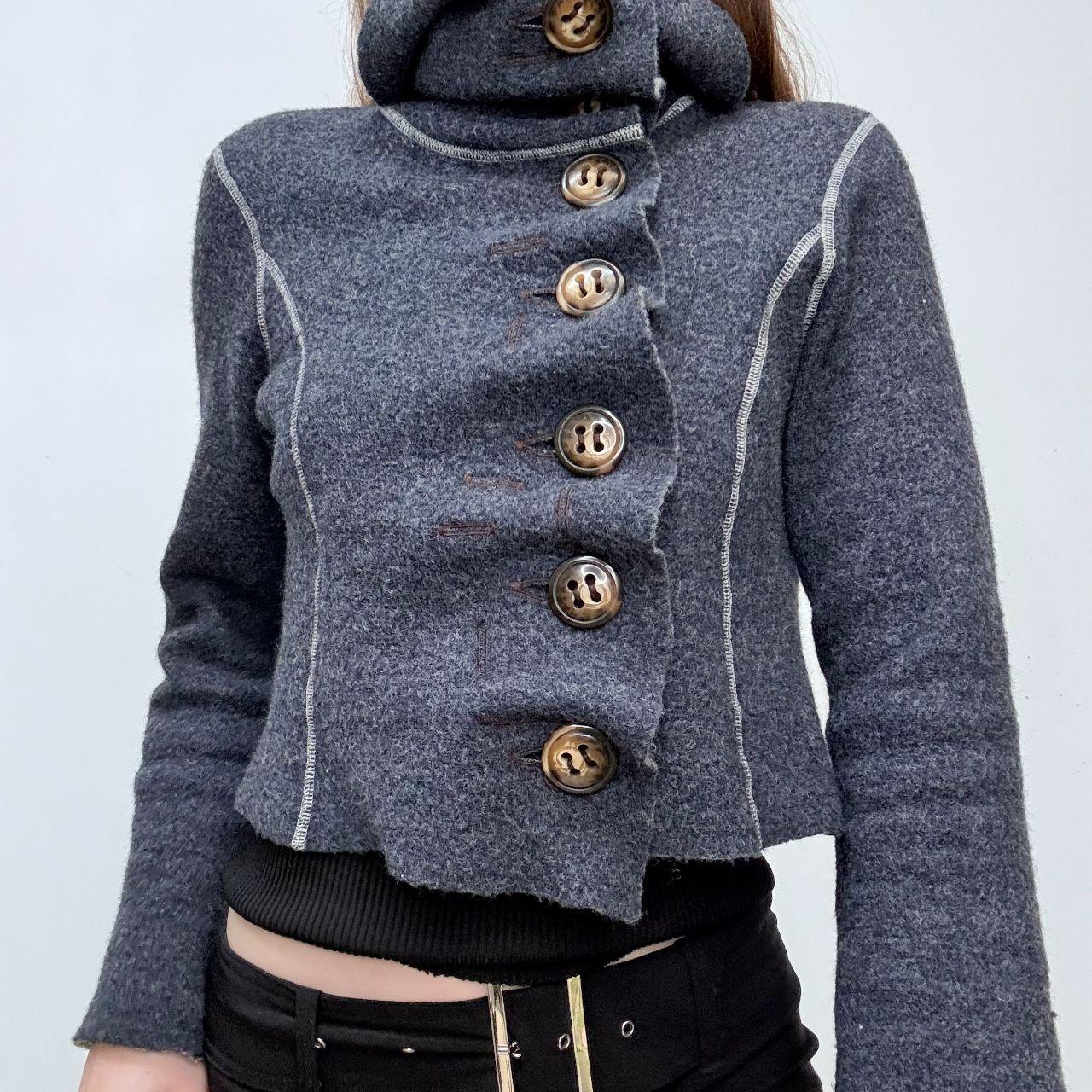 Navy asymmetric button flare jacket