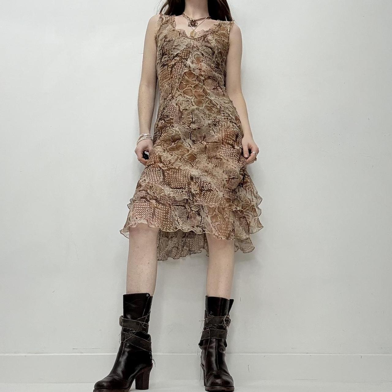 Distressed silk bias cut snake dress