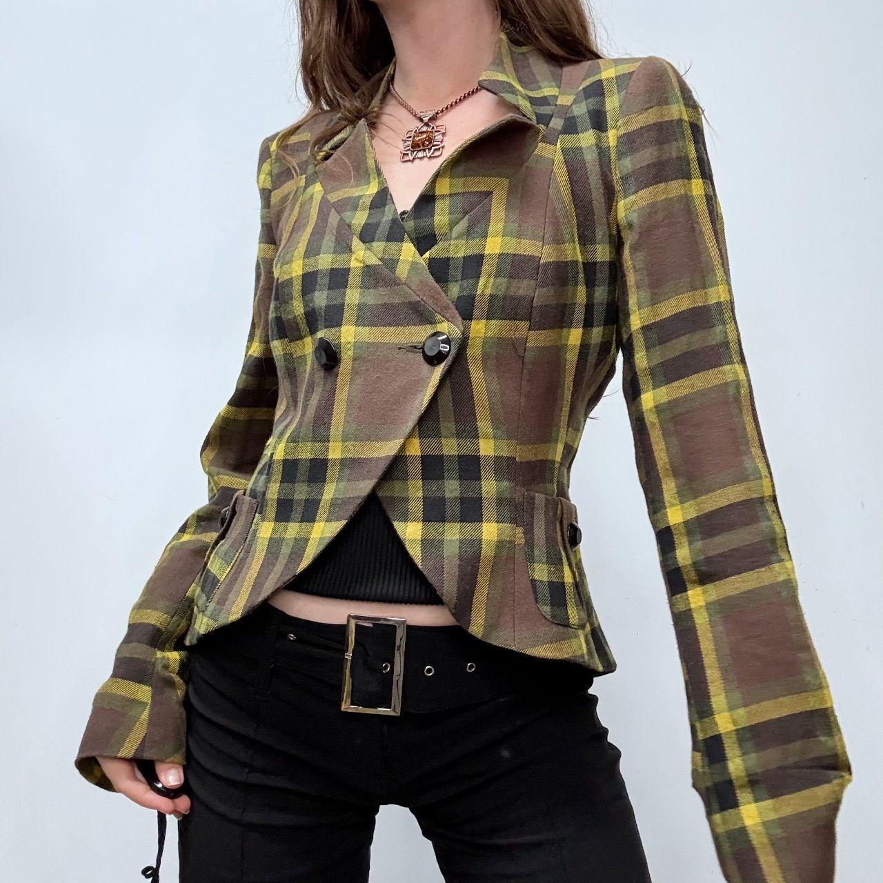Asymmetric flared tartan punk jacket