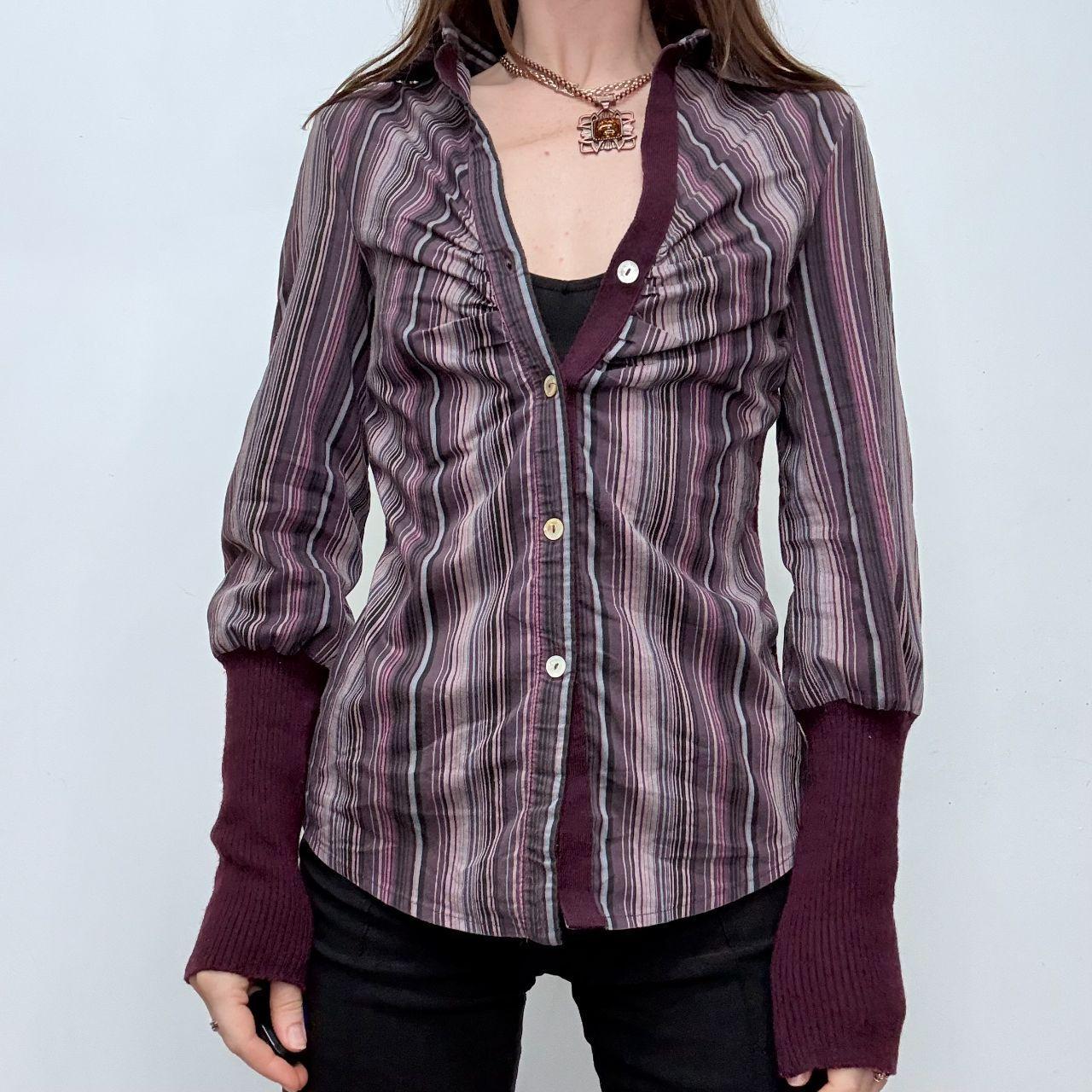 Pinstriped gathered flared puff shirt