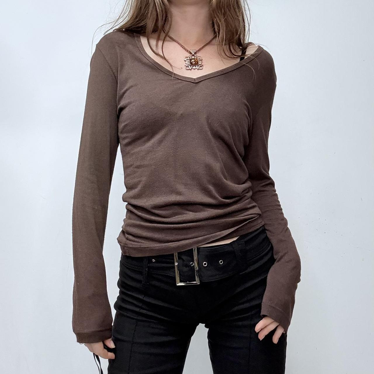 Brown slouchy wide neck t-shirt