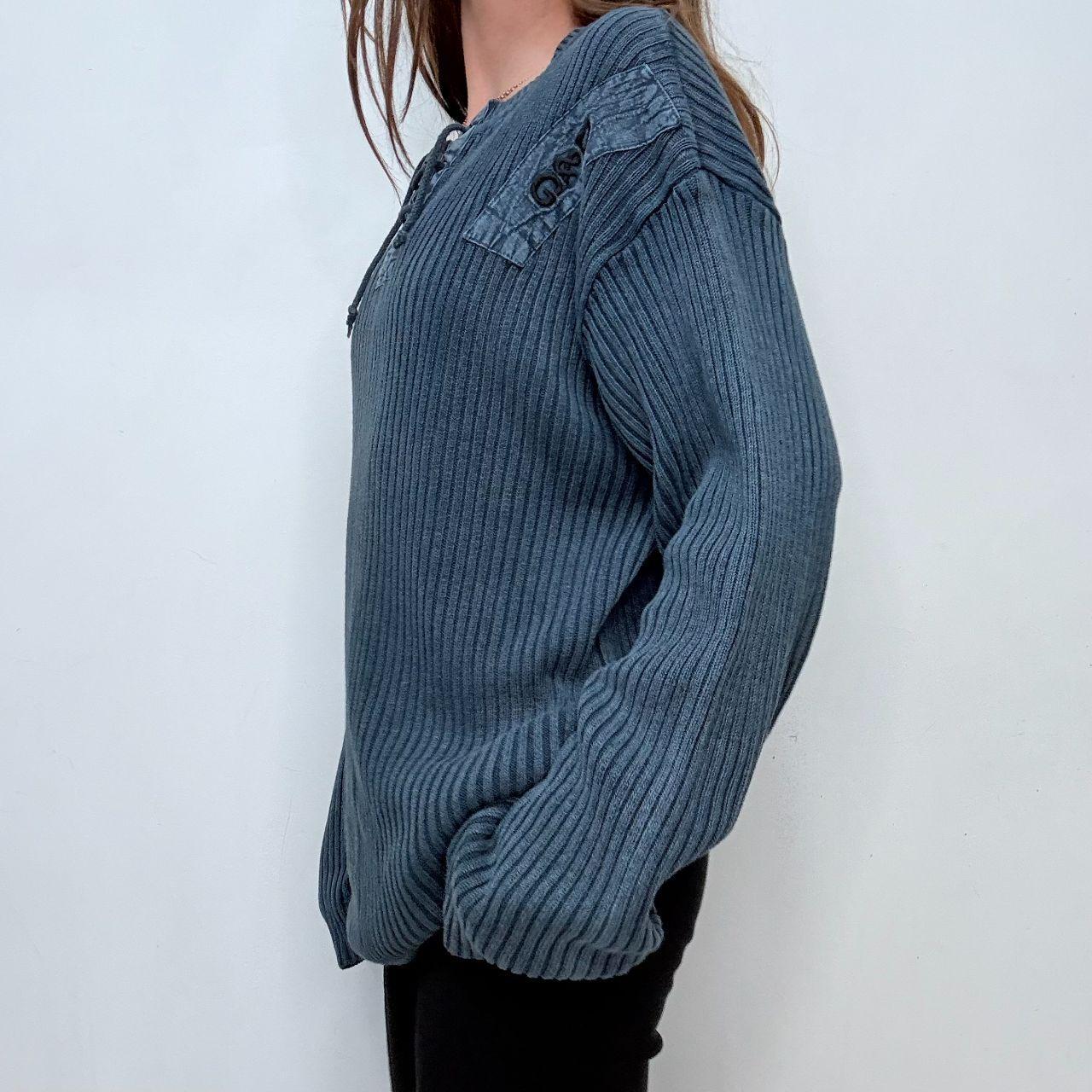 Distressed chunky rib knit jumper