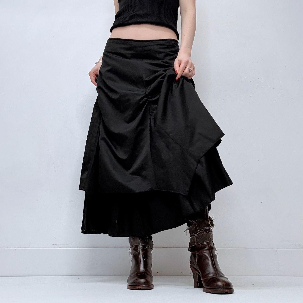 Black gathered pleated maxi skirt