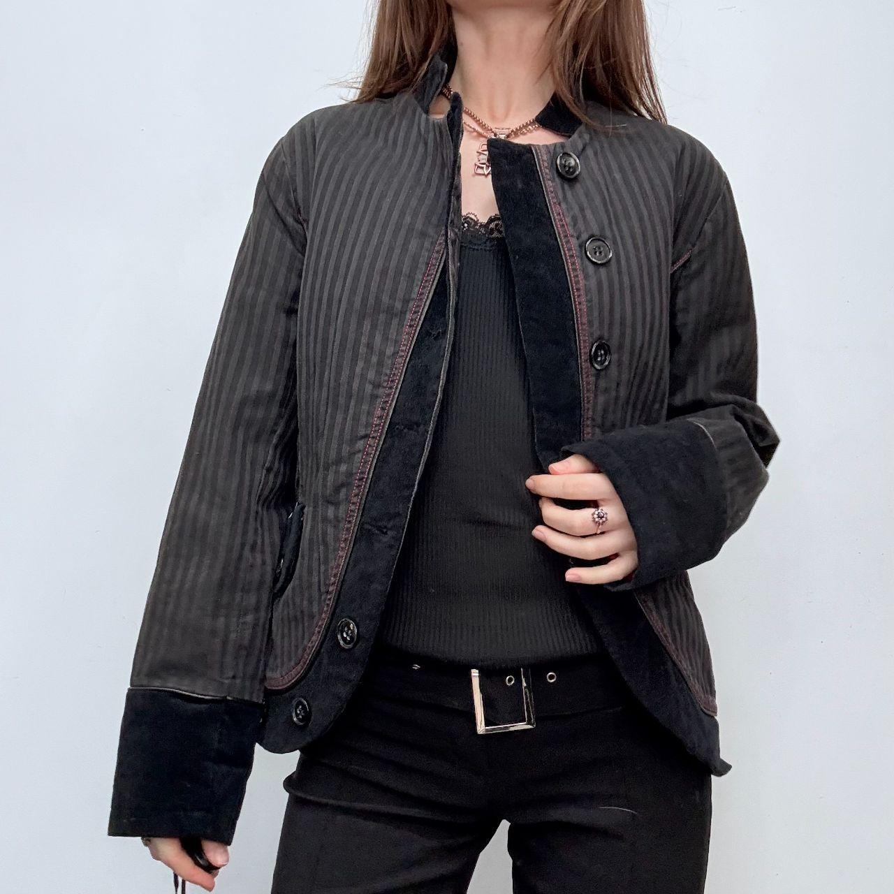 Asymmetric pinstripe flared jacket