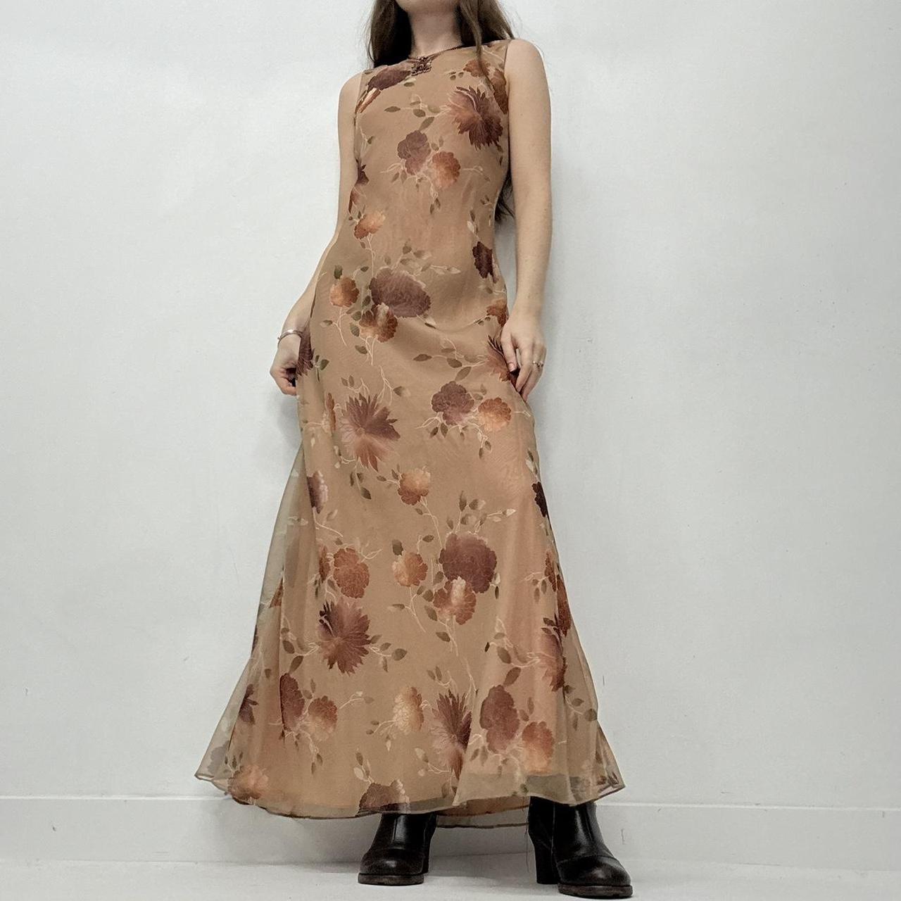 Brown floral bias cut maxi dress
