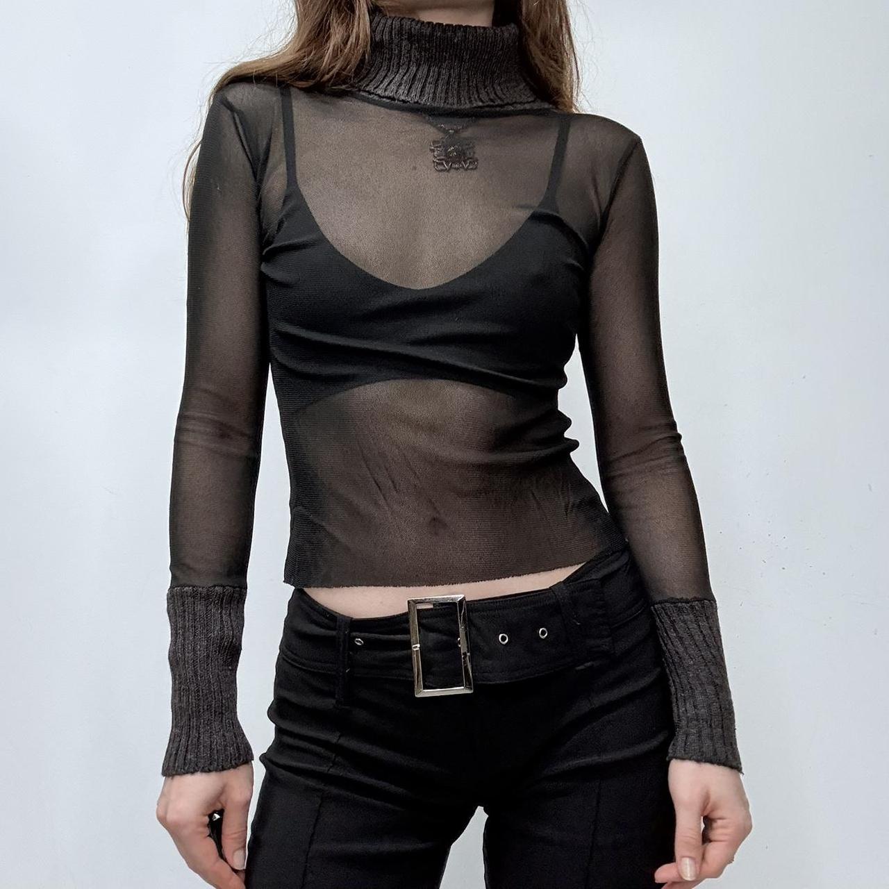 Sheer black mesh chunky ribbed top