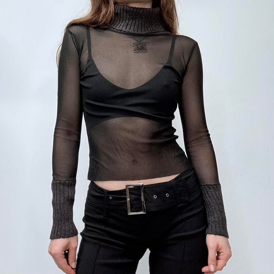 Sheer black mesh chunky ribbed top
