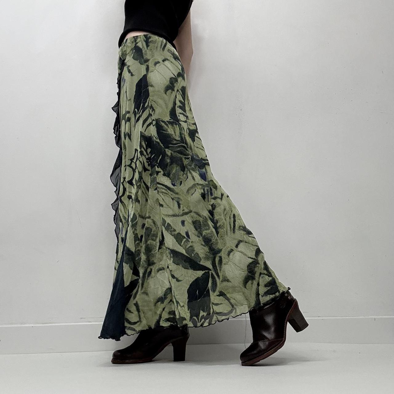 Graphic printed green maxi skirt