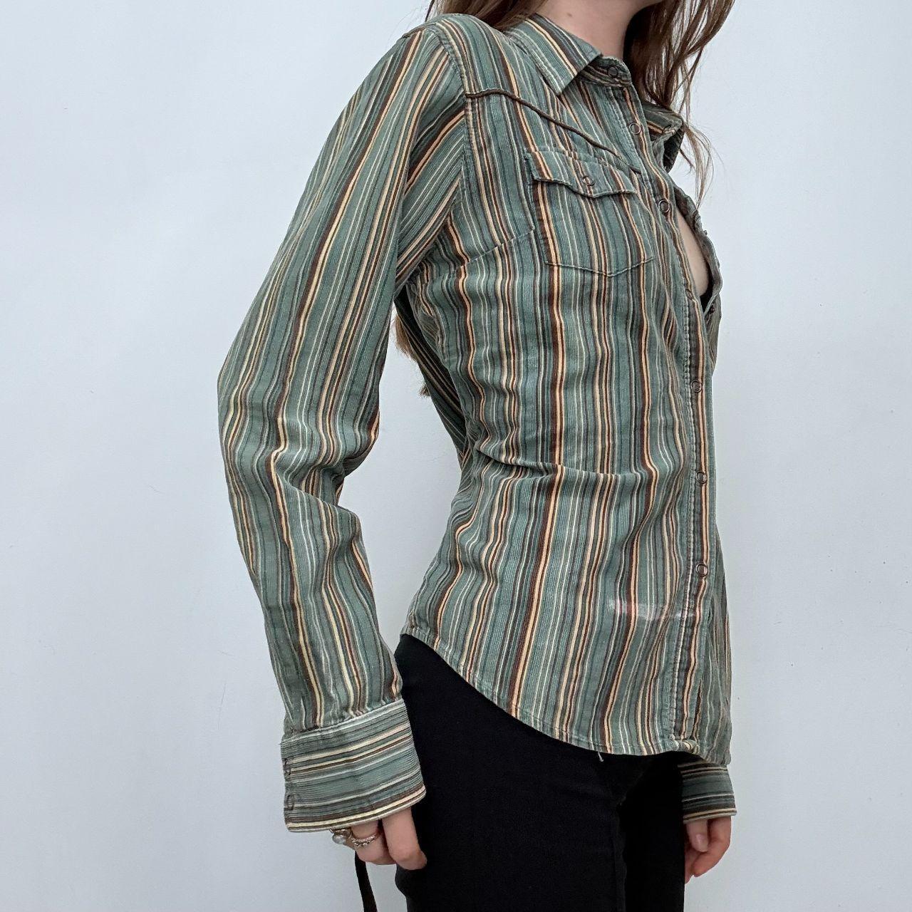 Pinstripe khaki flared shirt