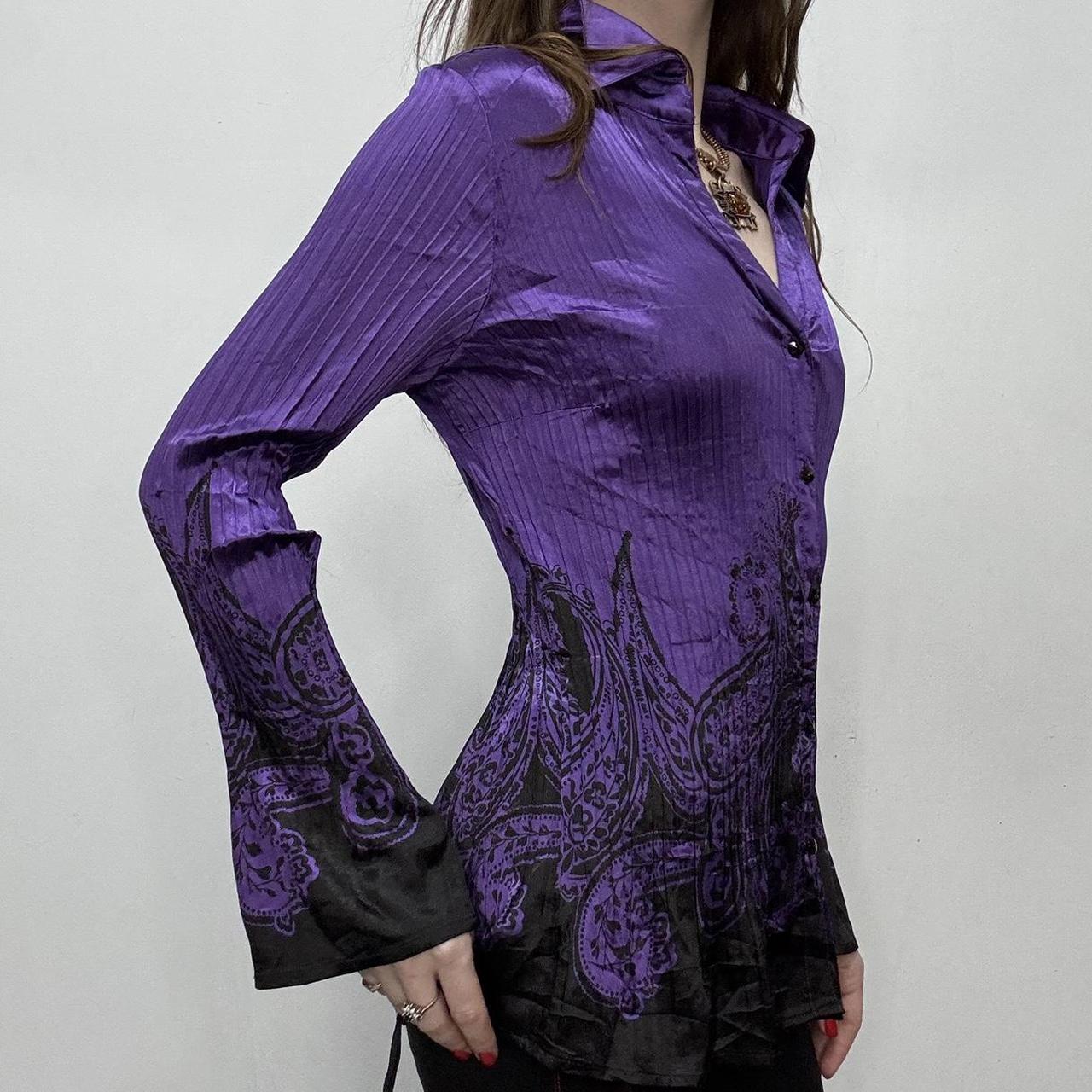 Purple satin crinkle flared shirt