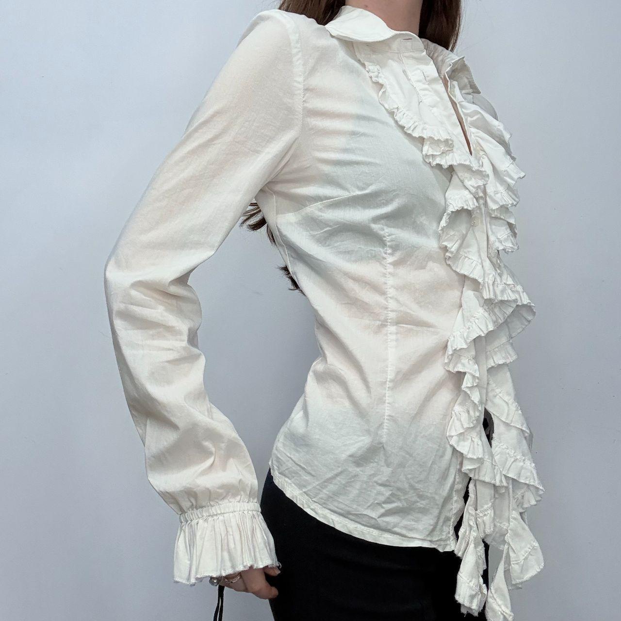 White cotton ruffle regency shirt