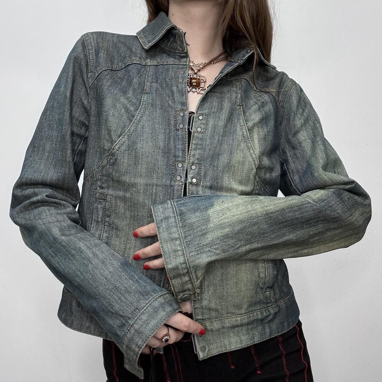 Distressed boxy hook front jacket