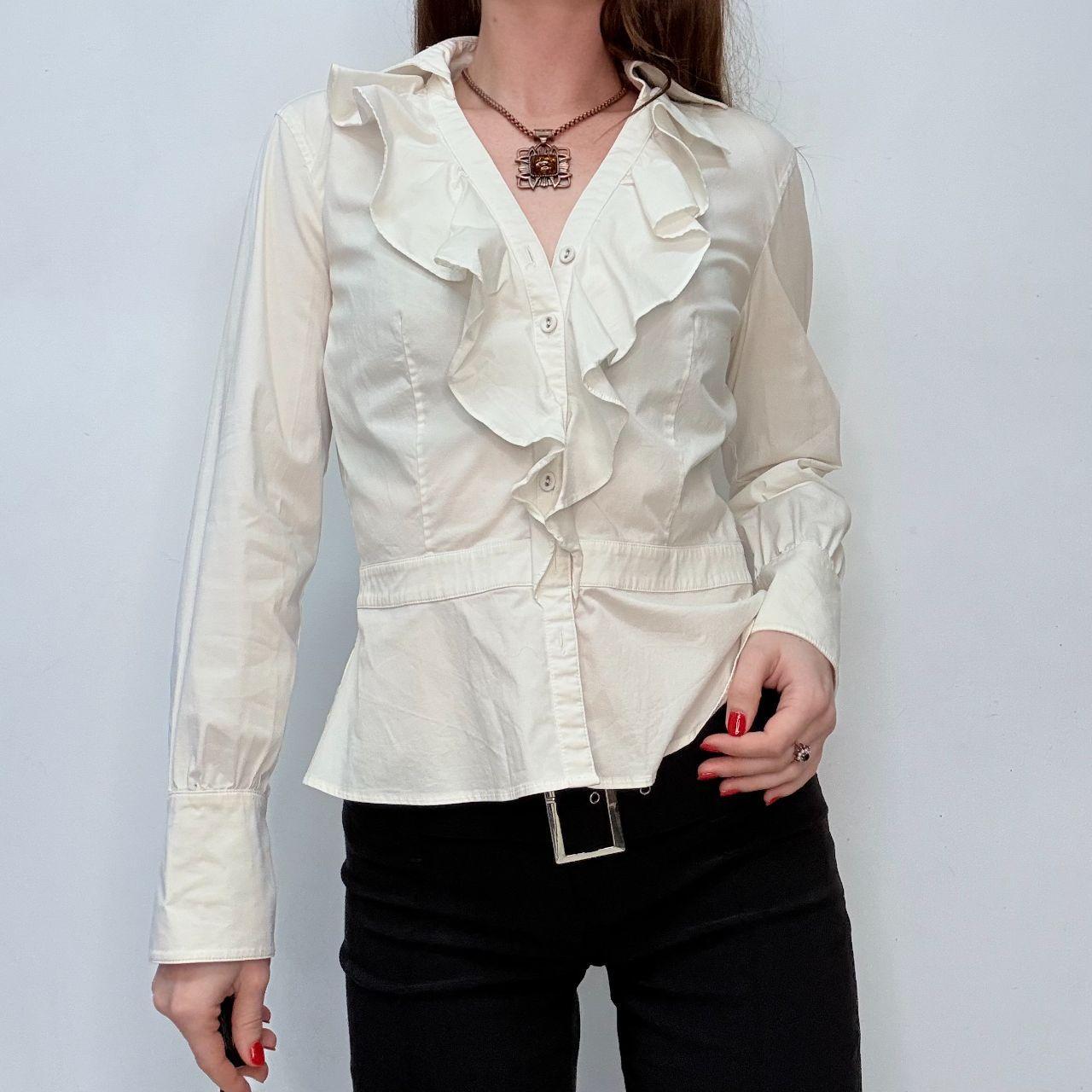 White ruffle fitted shirt