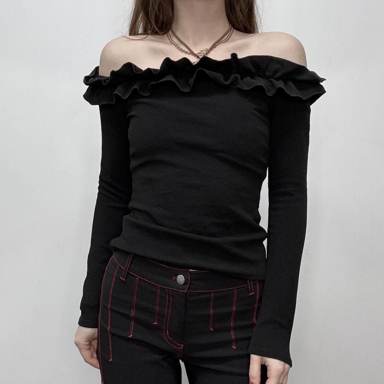 Black off the shoulder ruffle shirt