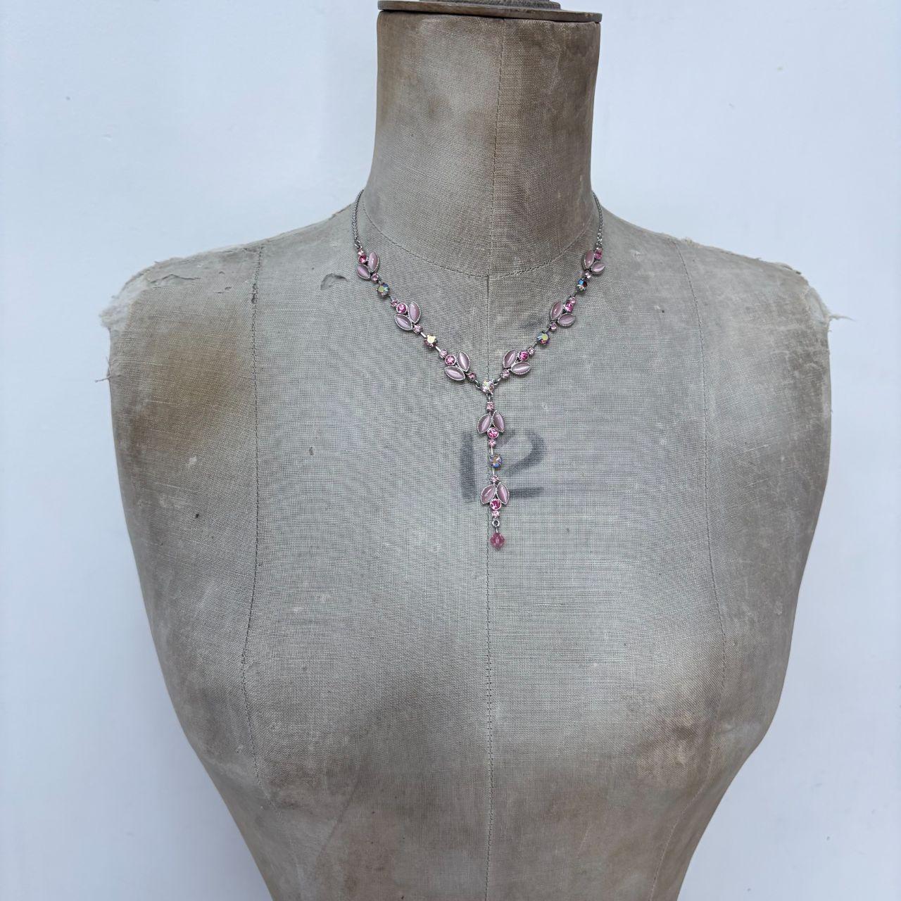 Pink flower fairy gem necklace