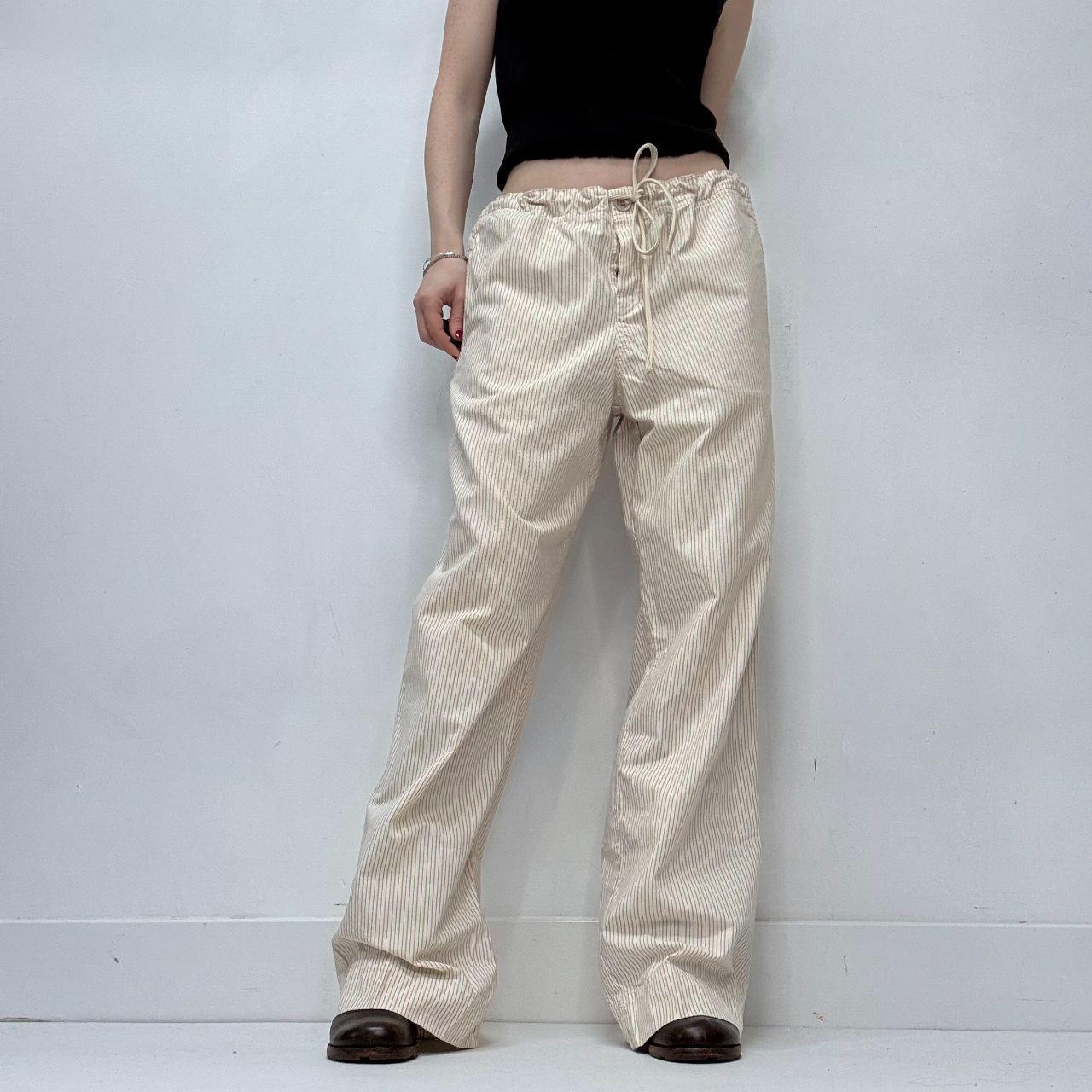 Cream pinstripe drawstring trousers