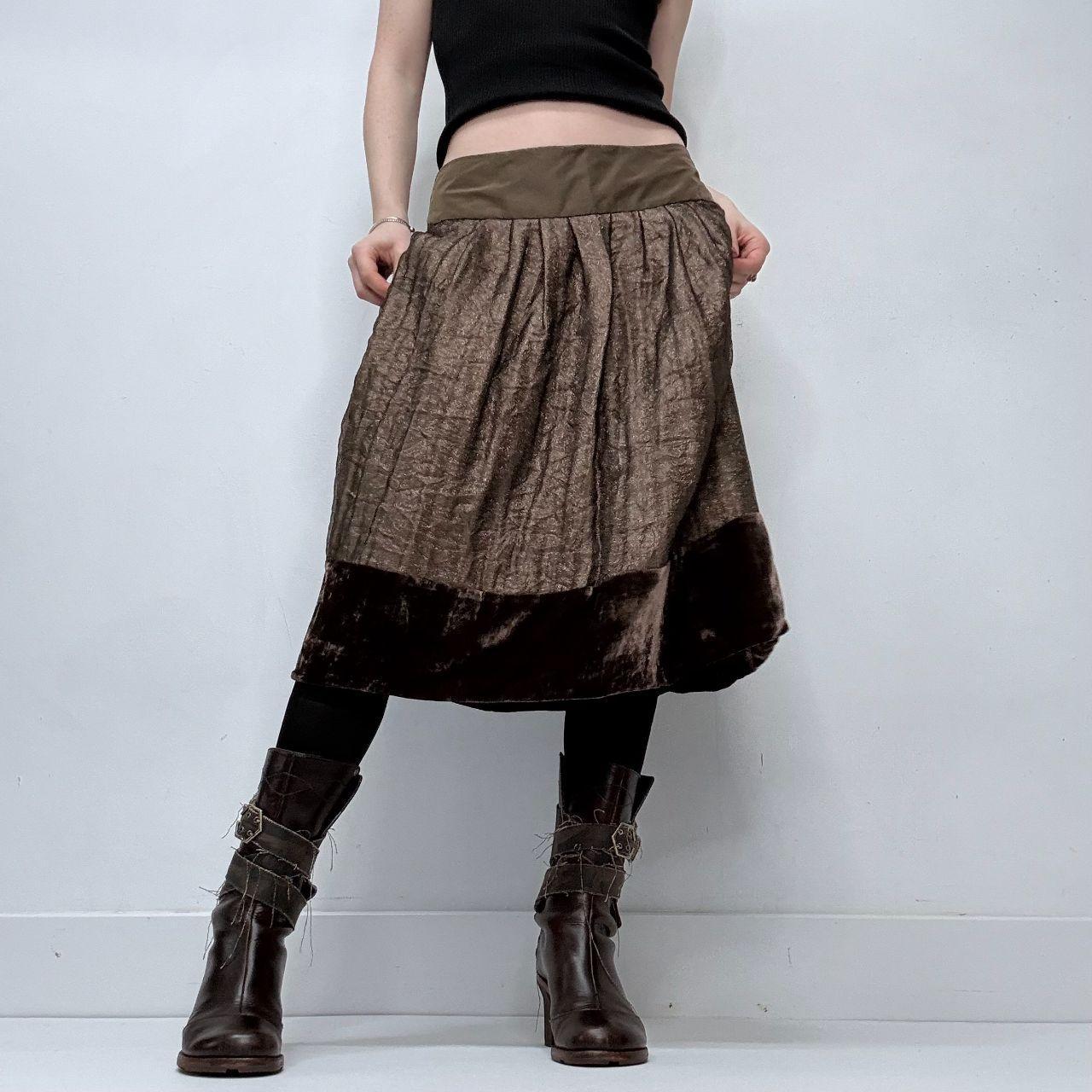 Brown layered mesh velvet skirt