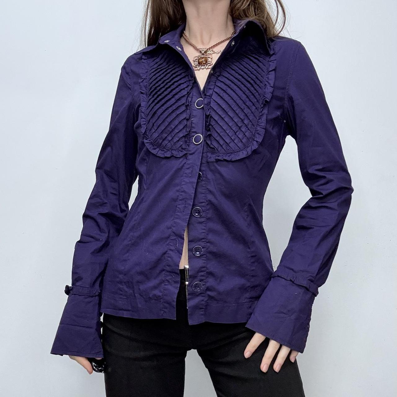 Pleated flared grunge eyelet shirt