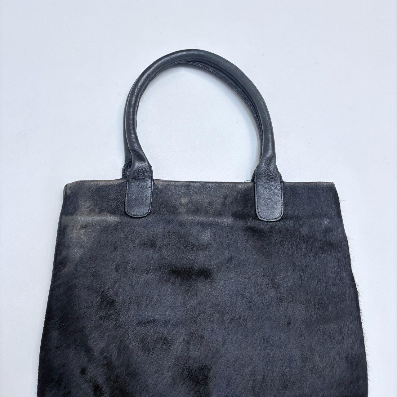 Back pony hair leather bag