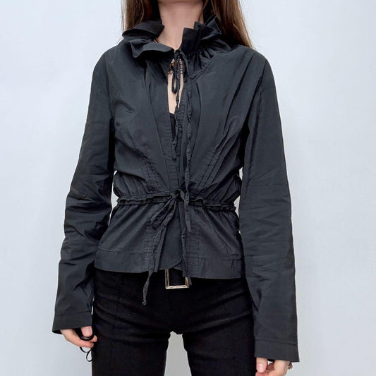Black tie up gathered flared shirt
