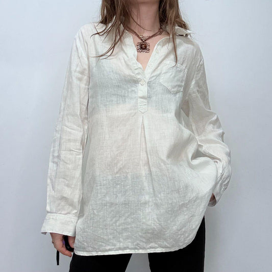 White linen french 1/4 button shirt