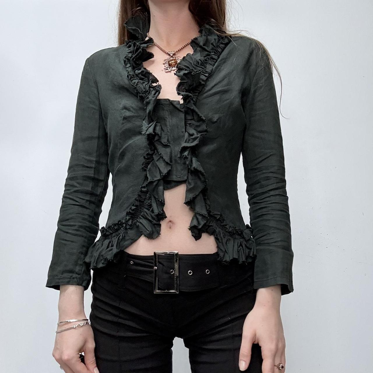 Black linen flared ruffle shirt