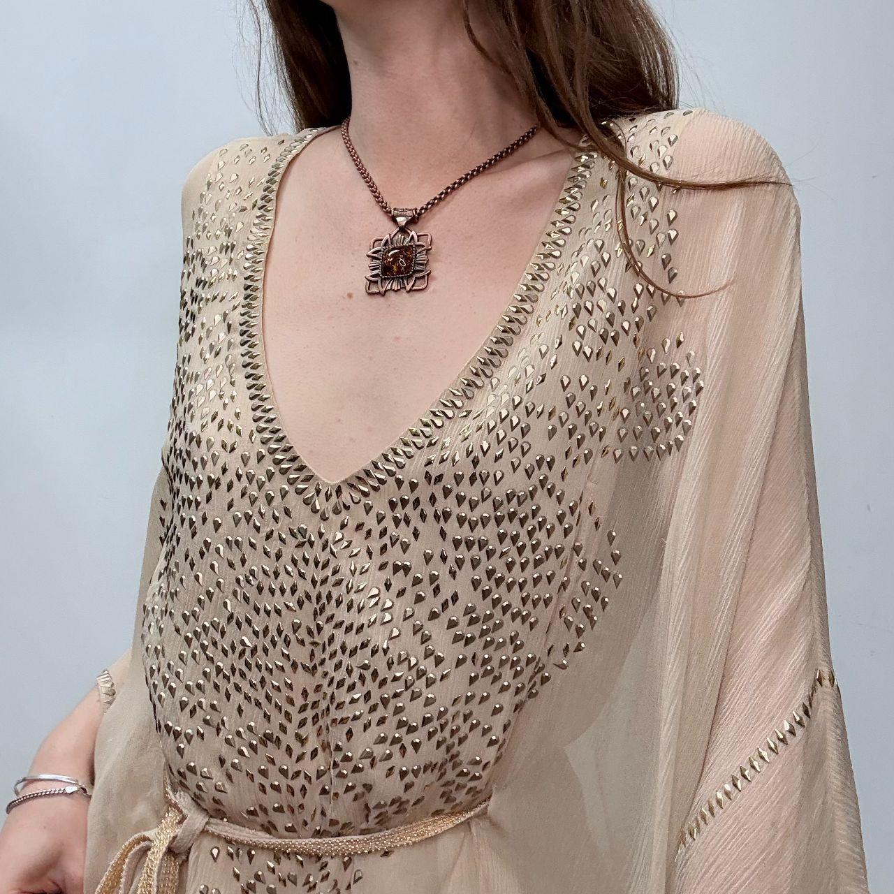Sheer silk studded embroidered floaty boho dress