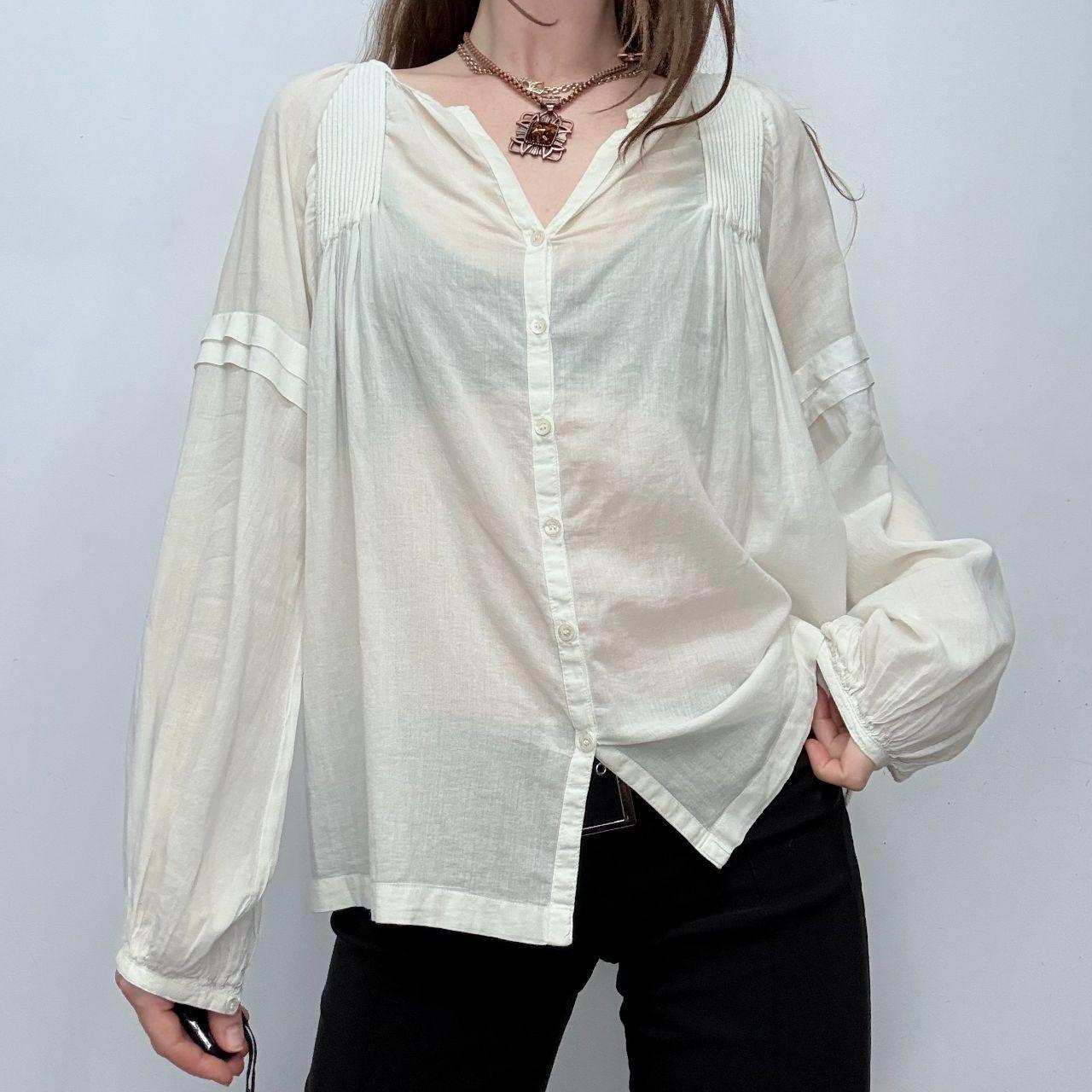 Cream pleated flared boho shirt