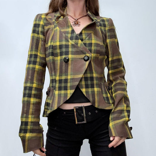 Asymmetric flared tartan punk jacket