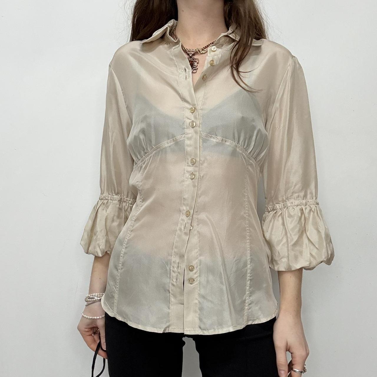 Sheer silk puff sleeve shirt