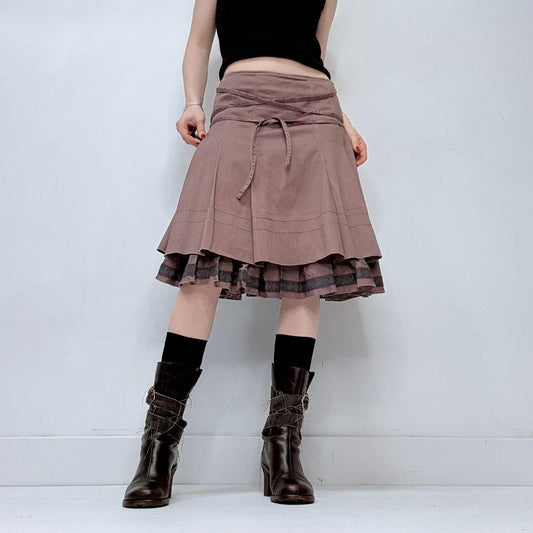 Layered tan wrap around tie up skirt