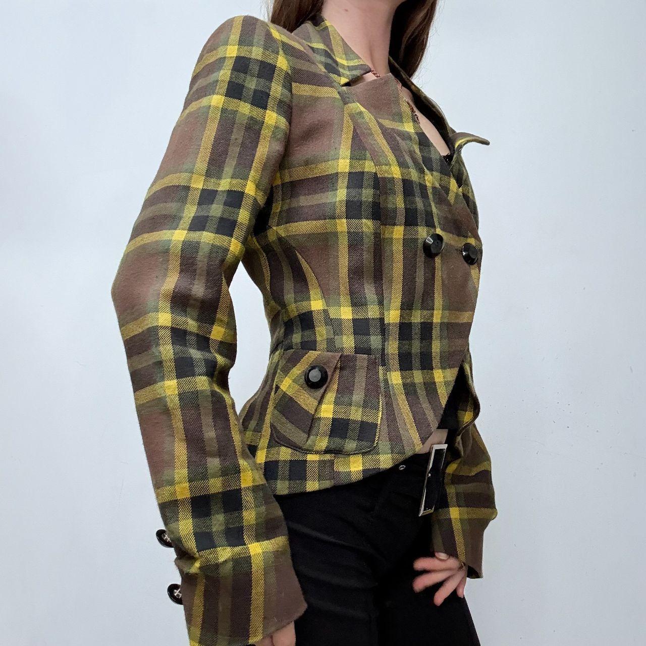 Asymmetric flared tartan punk jacket