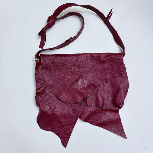 Red leather distressed boho bag
