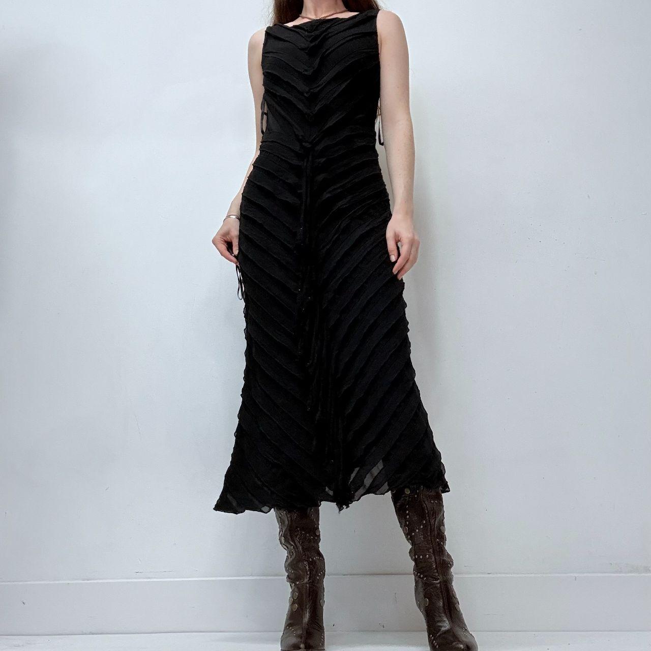 Black distressed pleated ruffle dress