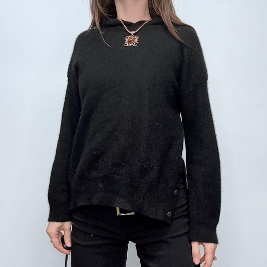 Black cashmere fluffy popper hoodie