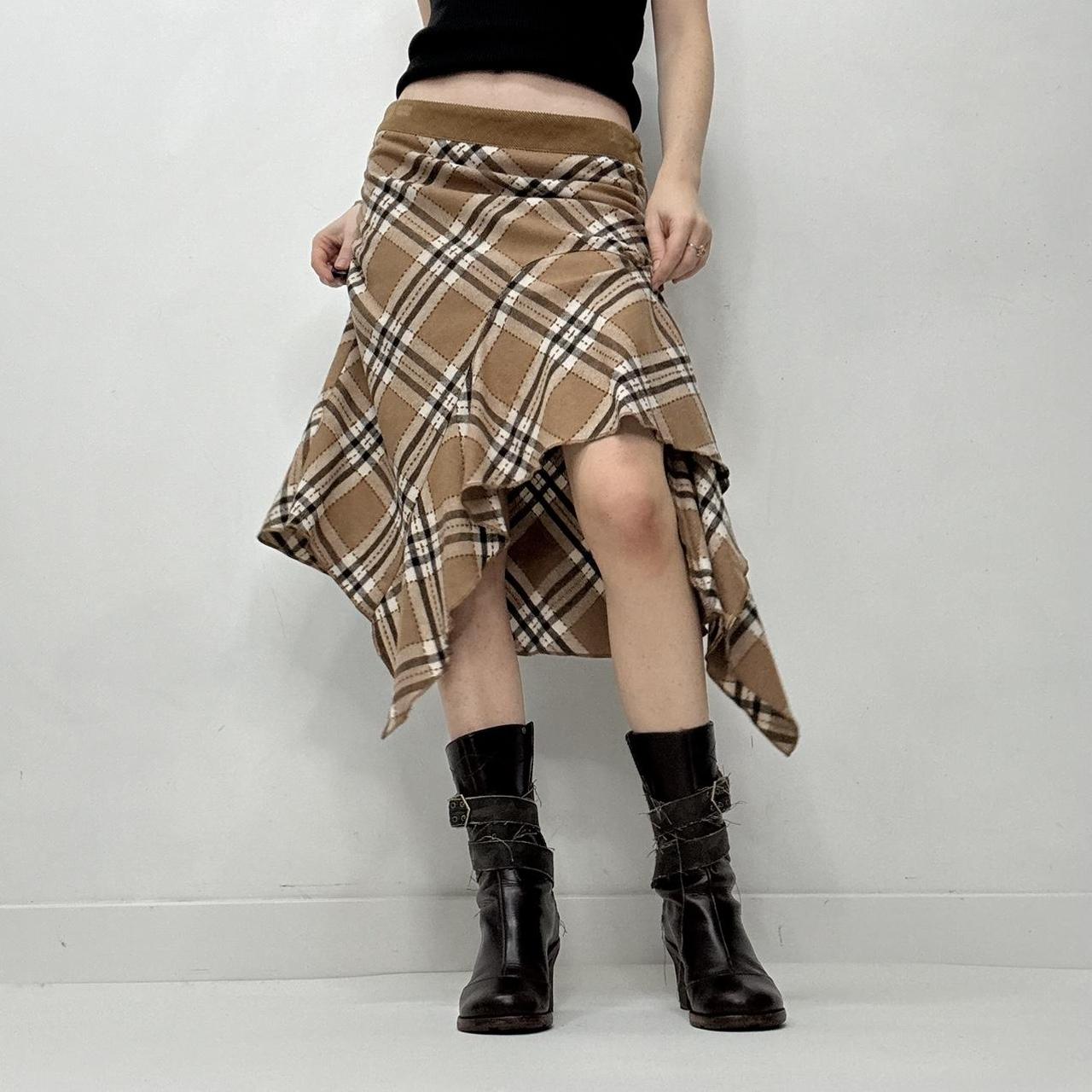 Tartan checked asymmetric ruffle skirt