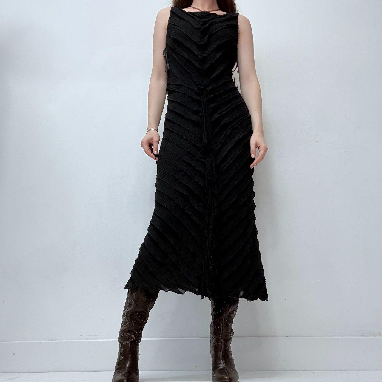 Black distressed pleated ruffle dress