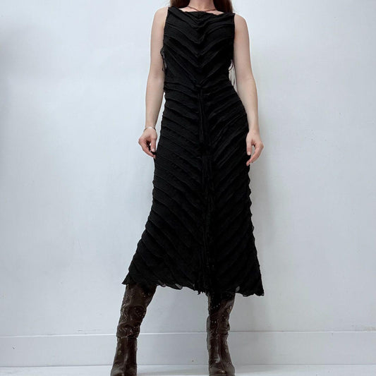 Black distressed pleated ruffle dress