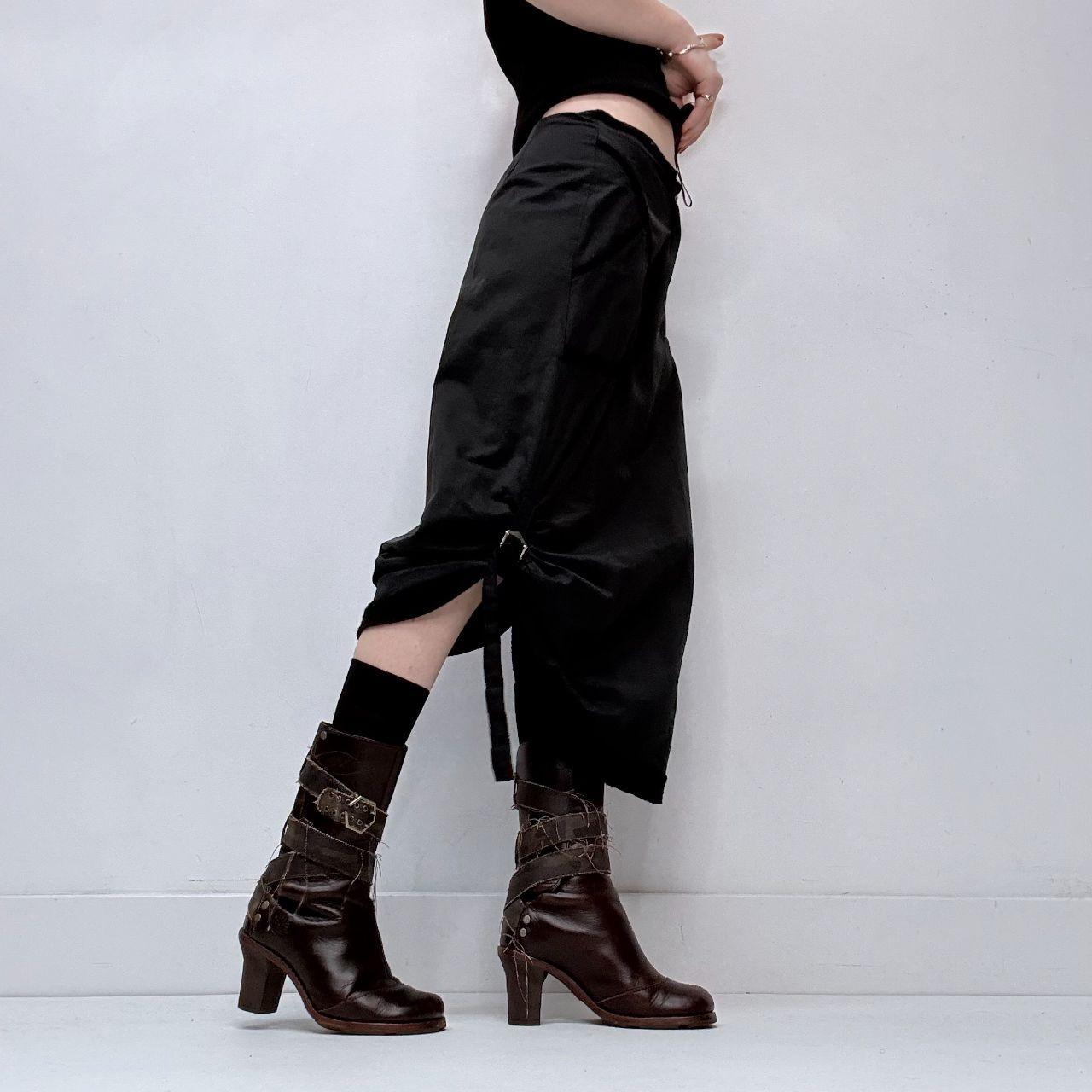 Black cinch grunge midi skirt