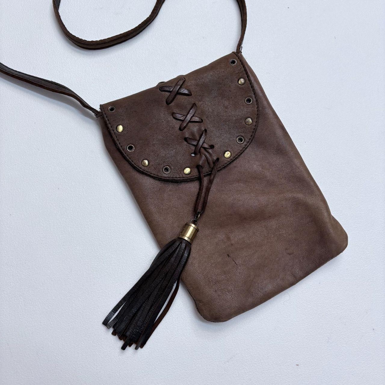 Brown leather corset lace up boho tassel bag