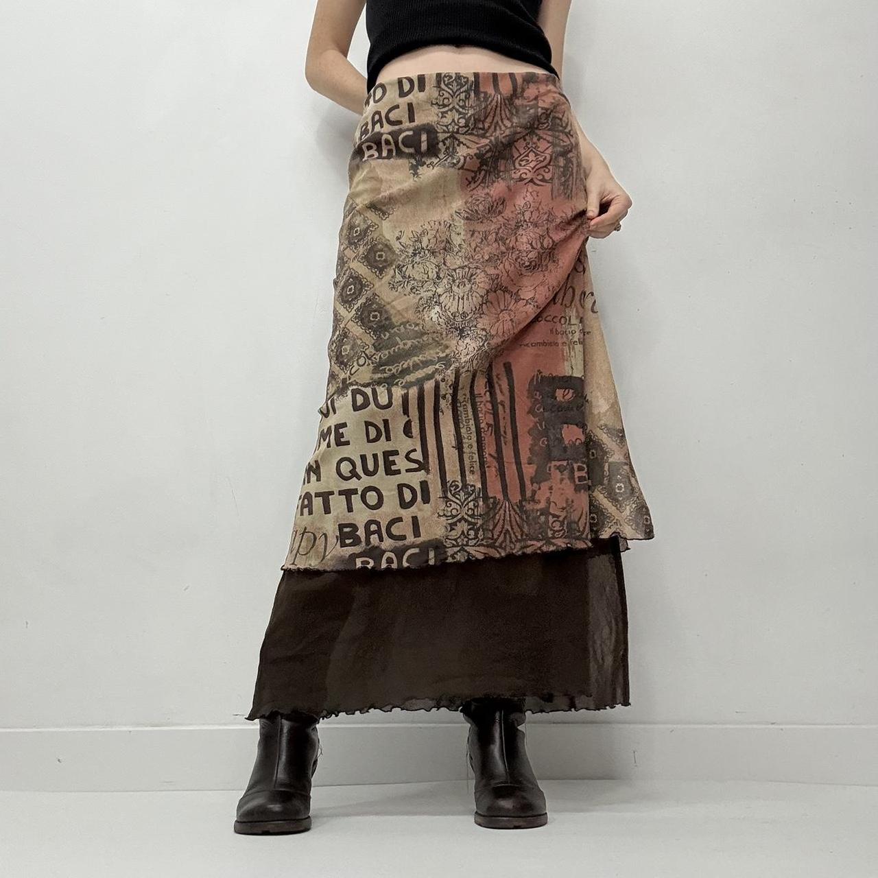 Sheer mesh graphic grunge y2k skirt