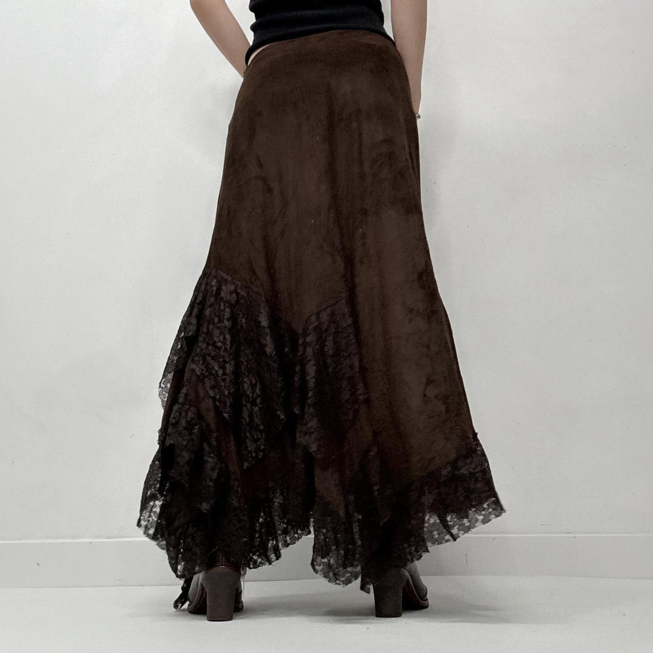 Brown lace ruffle grunge skirt