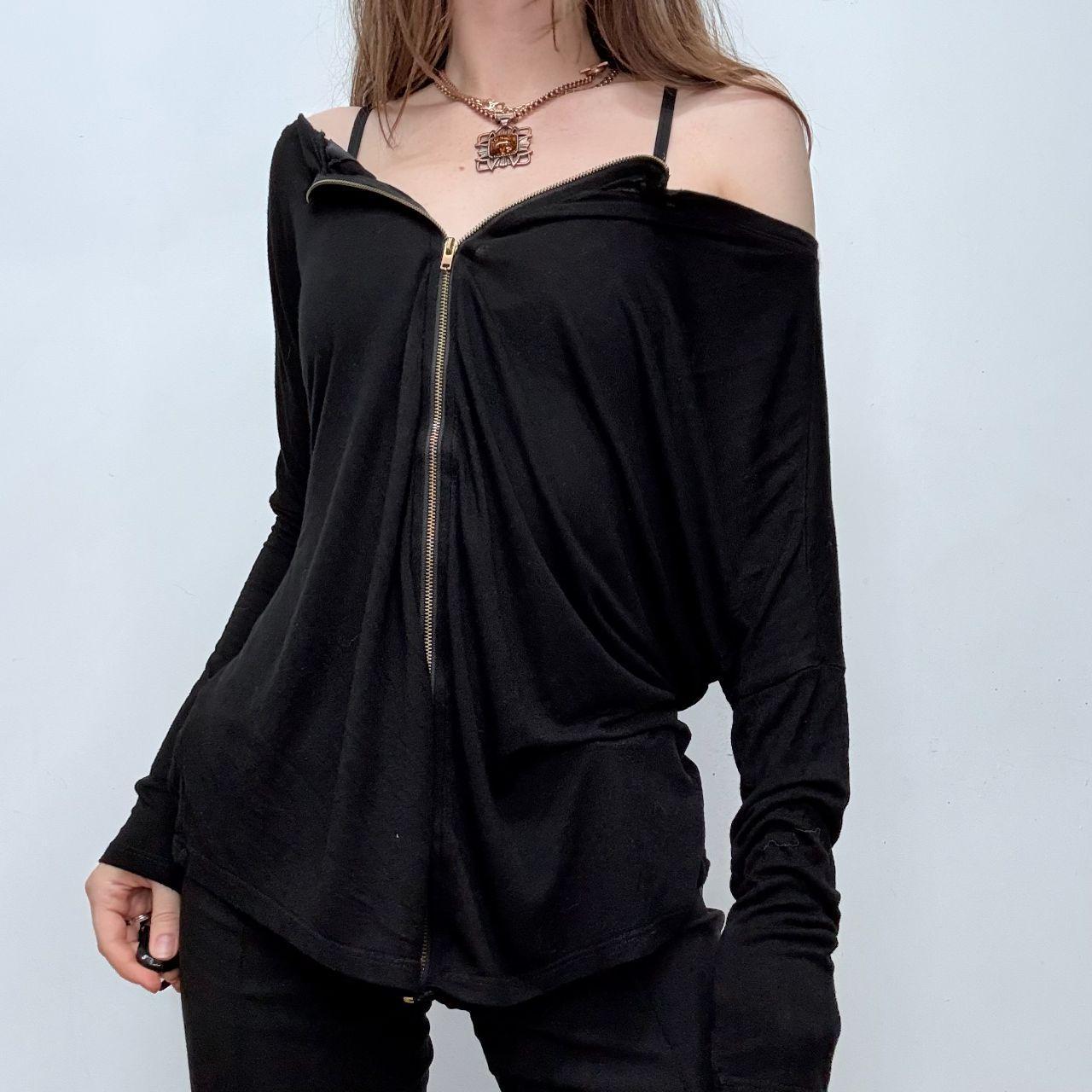 Black slouchy zipped wide neck top