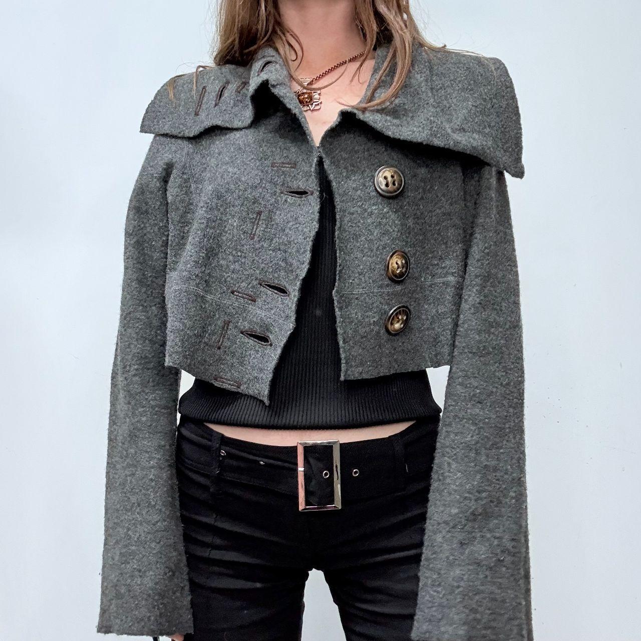 Grey flared asymmetric cropped jacket