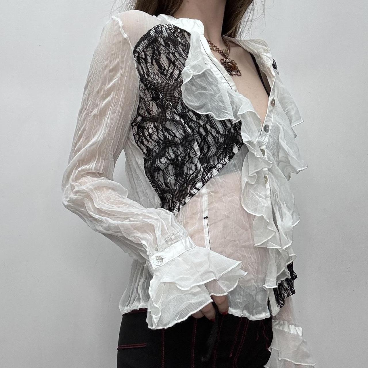 Sheer crinkle ruffle flared shirt