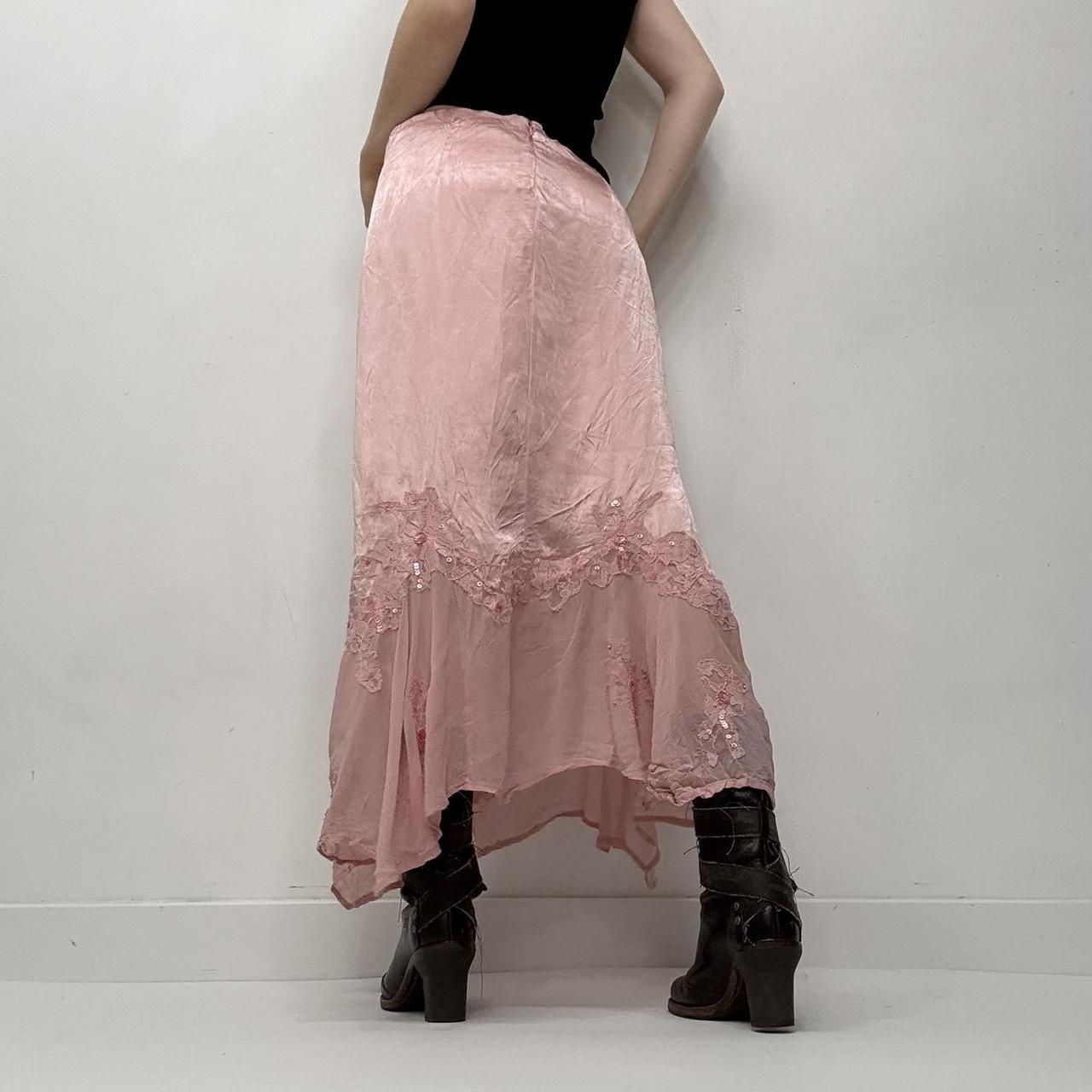 Pink silky satin maxi skirt