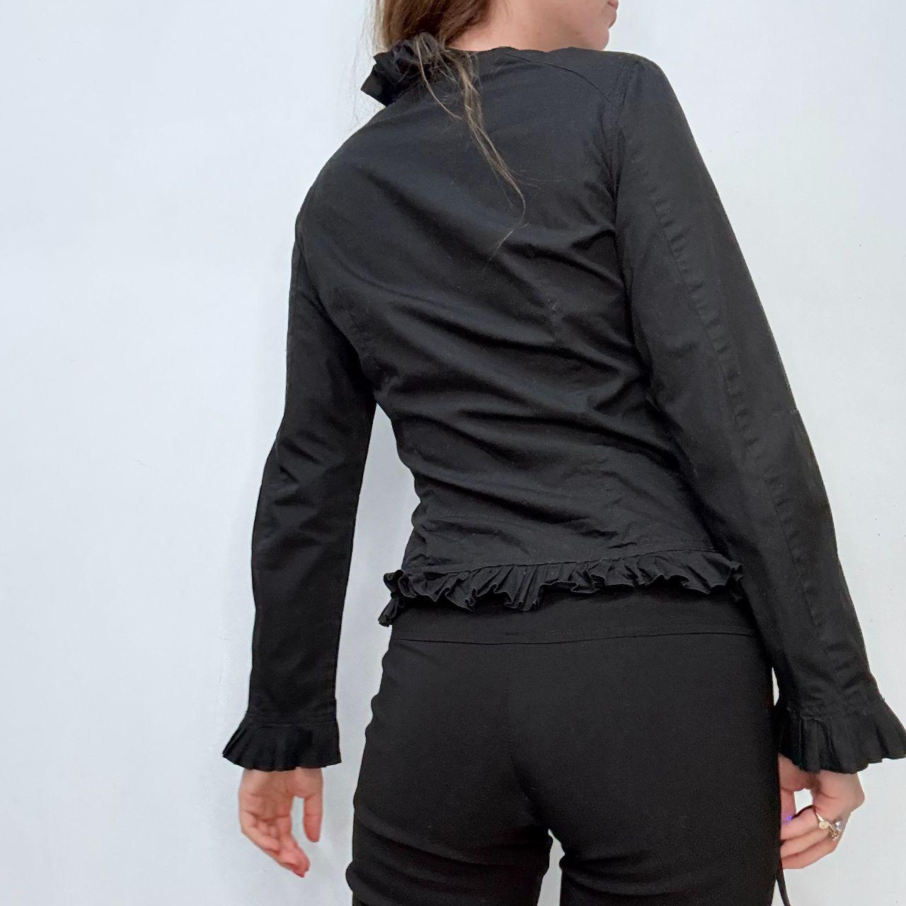 Black ruffle cropped shirt