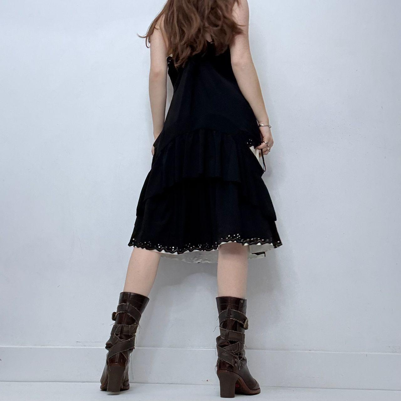 Black layered pleated midi dress