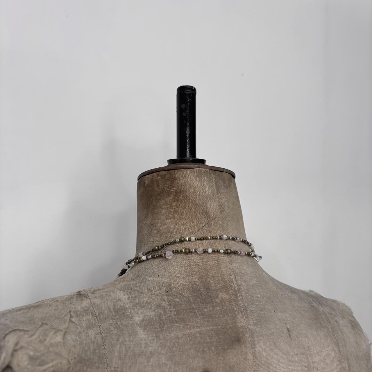 Long wrap pearl metal necklace