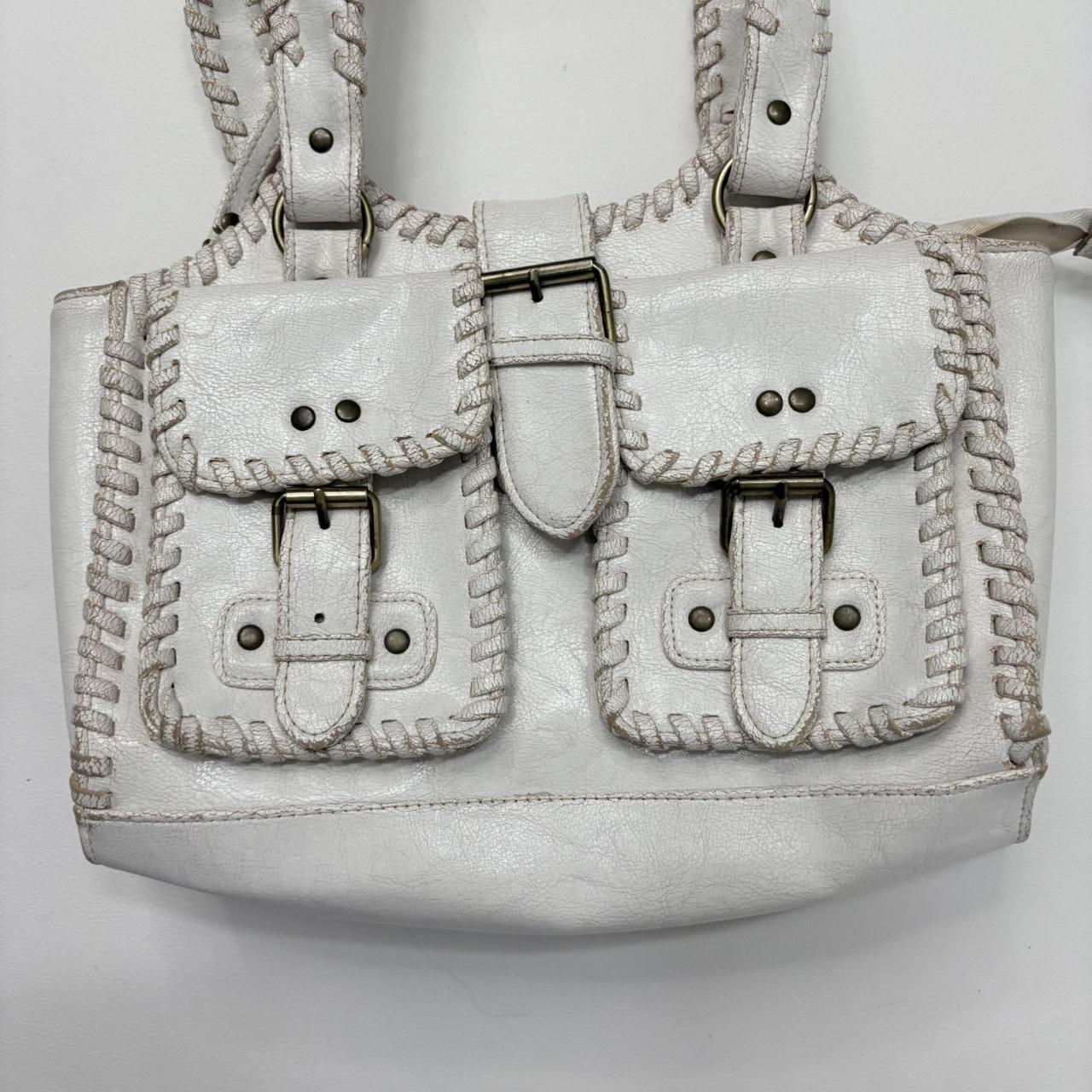 White chunky stitch leather bag